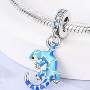 Blue Enamel Lizard Charm Bracelet Charm #317